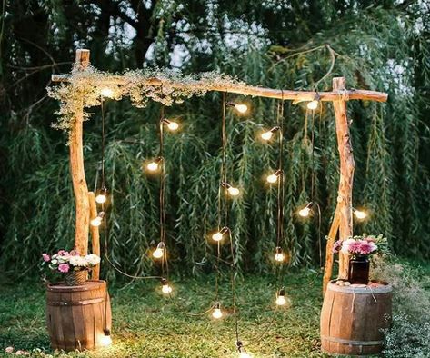 Minimal flower arch Forest Wedding Photography, Lights Wedding Decor, Rustic Backdrop, Diy Rustic Decor, Arch Decoration, Arch Decoration Wedding, Engagement Ceremony, Wedding Photo Booth, Ceremony Backdrop