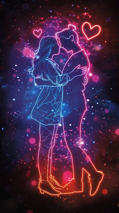 Under neon cosmic lights, Ethan and Vesta discovered a love divine. Being Twin Flames, their hearts sang the same celestial symphony, each beat echoing through galaxies. A digital age kindled their love, their connection travelled via cosmic waves, uniting two souls destined to ignite an everlasting flame of love. Photos Of Love, Heart Beat Aesthetic, Love Wallpapers, Lovely Couple, Heart Beat, Love Background, S Name Wallpaper Love Black, Art Love Couple, Lovers Images