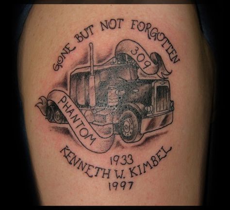 truck tattoos | Mack Truck by ~SierraKay on deviantART Trucker Tattoo, Grandfather Tattoo, Truck Tattoo, Remembrance Tattoos, Men Tattoos Arm Sleeve, Tattoos Skull, Dad Tattoos, Memorial Tattoo, In Memory Of Dad