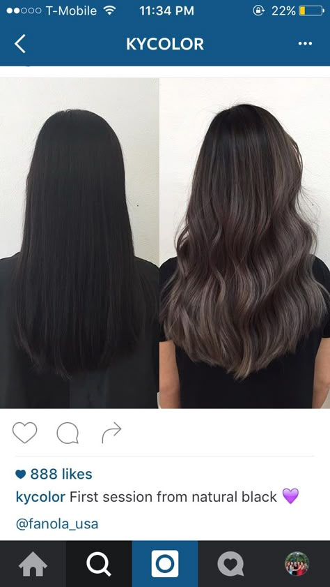 ash & charcoal tones on virgin black hair Virgin Black Hair, Taupe Hair, Your Hair, Black Hair Balayage, Haircuts Ideas, Growth Hair, Lilac Hair, Ombré Hair, Super Hair