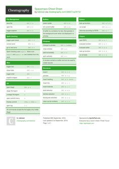 Spacemacs Cheat Sheet by kdelwat http://www.cheatography.com/kdelwat/cheat-sheets/spacemacs/ #cheatsheet #programming #emacs #spacemacs Cheat Sheet, Cheat Sheets, Study Guide, Looking Up, Programming