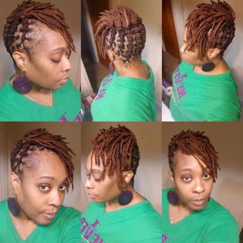 Pin by Keesh on natural hair journey in 2022 | Faux locs hairstyles, Short locs hairstyles, Hair twist styles Pinned Up Loc Styles, Latest Dreadlocks Styles Black Women, Faux Locs Hairstyles Short, Starter Loc Updo Styles Short, Styles Short Locs, Short Loc Styles For Women Updo, Loc Mohawk Styles, Mohawk Locs, Loc Styles Medium Updo Women