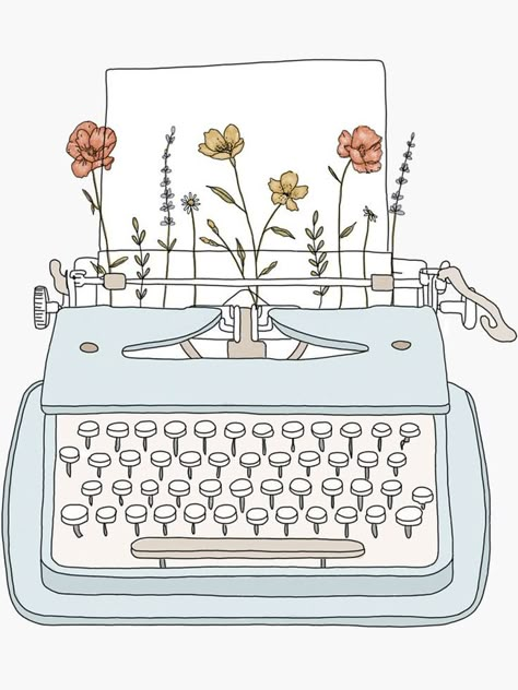 Mar 2, 2022 - Buy "Typewriter with flowers" by luscorner as a Sticker. Sticker Design Aesthetic, Typewriter With Flowers, Stickers For Journal, 2022 Sticker, Stickers Cool, Flowers Poster, Stickers Png, Cute Laptop Stickers, Flower Stickers