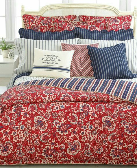 Americana Bedroom, Blue Bedspread, Red Comforter, White Bedspreads, Ralph Lauren Bedding, Cottage Bedroom, Classic Bedroom, Trendy Bedroom, Queen Comforter