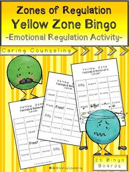 Zones of Regulation - Yellow Zone Bingo - Emotional Regulation Curriculum Zone Of Regulation Activities, Zone Of Regulation, Zones Of Regulation Middle School, Teaching Zones Of Regulation Activities, Yellow Zone Of Regulation Activities, Zones Of Regulation Check In, Zones Of Regulation Read Alouds, Emotional Regulation Activities, Regulation Activities