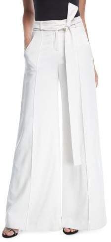 Carolina Herrera High-Waist Wide-Leg Pants with Ribbon Belt Pants With Ribbon, High Waist Wide Leg Pants, Ribbon Belt, Lovely Dresses, White Pants, Carolina Herrera, Top Designers, Simple Style, Floor Length