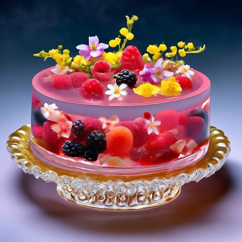 Pudding Decoration, Fruit Birthday Cake, Fruit Cake Design, 3d Jelly Cake, Chocolate Covered Strawberries Bouquet, Jelly Desserts, Birthday Cake Decorating Ideas, Jello Cake, Gelatin Recipes