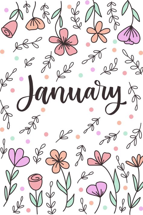 January Calendar Doodles, January Bujo Cover Page, January Word Art, January Journal Cover, Journal January Cover, January Calendar Ideas, Month Cover Page, Months Wallpaper, Bullet Journal Layout Templates