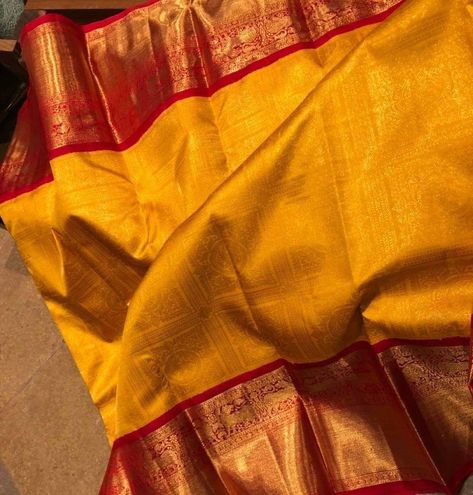 Mustard Yellow Saree Blouse Combination, Yellow Kanjivaram Saree Silk, Yellow Pattu Saree, Kanchipuram Saree Wedding, Marriage Saree, Yellow Sarees, Bride Sarees, Gold Saree, Kasavu Saree