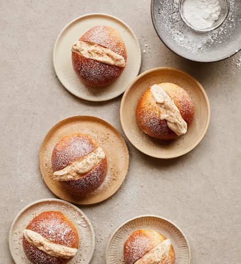 Benjamina Ebuehi’s recipe for banana custard brioche buns | Food | The Guardian Banana Custard, Custard Buns, Bread Buns, Custard Cream, Small Banana, Bread Bun, Creamed Eggs, Brioche Buns, Banana Recipes