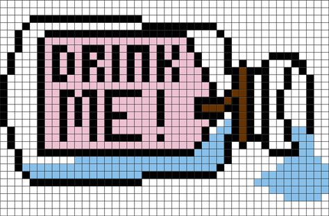 Alice In Wonderland Pixel Art, Alice In Wonderland Perler Beads, Acnh Wonderland, Alice In Wonderland Cross Stitch, Alice In Wonderland Drink Me, Geeky Cross Stitch Patterns, Hama Art, Graph Crochet, Pixel Drawing