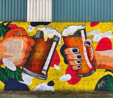 Beer Graffiti, Brewery Mural, Selfie Painting, Wall Design Painted, Beer Painting, Beer Art, Interactive Walls, Wall Painting Decor, Wings Art