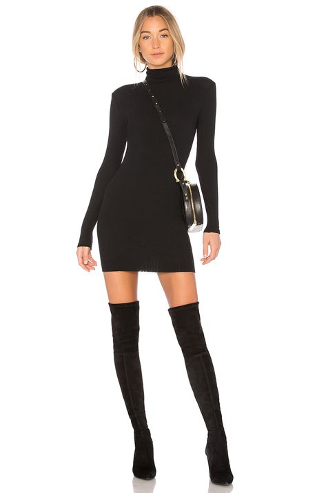 #REVOLVE Boat Neck Midi Dress, Turtleneck Mini Dress, Turtleneck Midi Dress, Mini Dress Long Sleeve, Mini Dress Outfits, Ribbed Turtleneck, Mini Sweater Dress, Black Long Sleeve Dress, Turtle Neck Dress