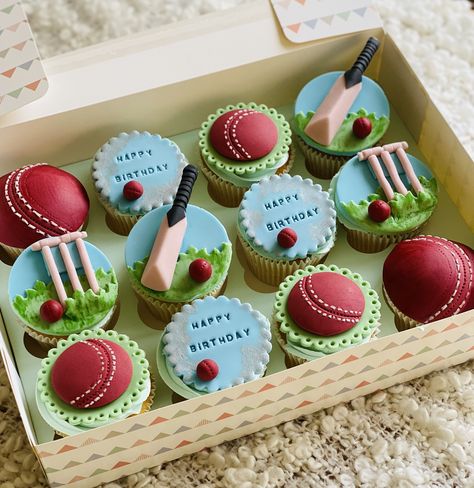 Cricket cupcakes @butterkupcake Cricket Cupcakes Ideas, Sporty Birthday Cake, Cricket Theme Cupcakes, Cricket Themed Birthday Cake, Cricket Themed Birthday Party, Cricket Birthday Party Ideas, Cricket Theme Cake Birthdays, Cricket Cakes For Boys, Cricket Theme Birthday Party Decoration