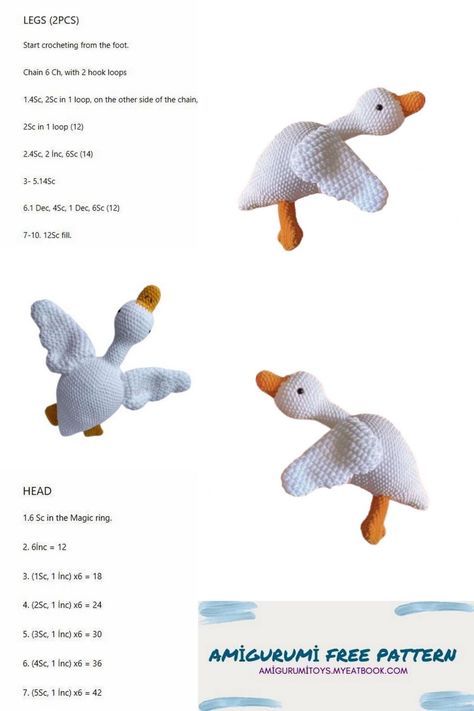 Amigurumi Cute Goose Free Pattern - Amigurumi toys Free Goose Crochet Pattern, Goose Amigurumi Free Crochet, Amigurumi Goose Free Pattern, Goose Crochet Pattern Free, Crochet Goose Pattern Free, Goose Amigurumi, Goose Crochet, Crochet Goose, Goose Pattern