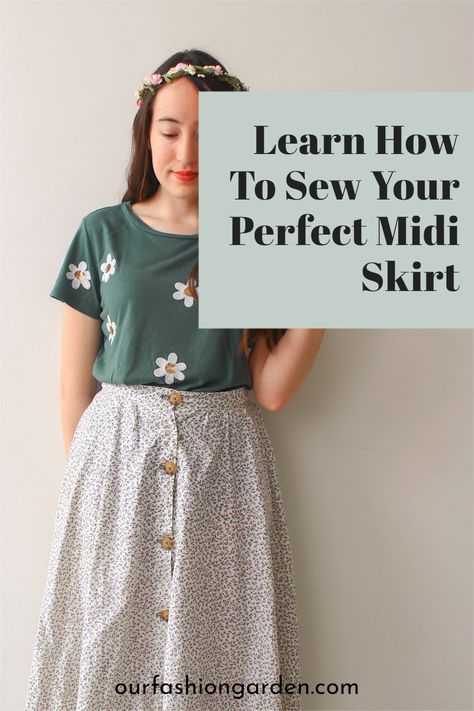 DIY midi skirt tutorial Button Up Midi Skirt Pattern, Sew A Midi Skirt, Diy Linen Skirt Free Pattern, Womens Skirt Sewing Pattern, Easy Midi Skirt Pattern, Make Your Own Skirt, Free Midi Skirt Pattern, Tie On Skirt, Diy A Line Skirt