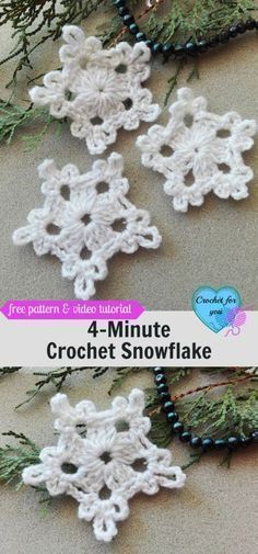 5-Minute Crochet Snowflake - free pattern Small Snowflake Crochet Pattern, Easy Snowflake Crochet Pattern, Crochet Pattern Applique, Crochet Small Snowflake, Crochet Small Snowflakes Free Patterns, Crochet Christmas Tree Coaster Free Pattern, Small Crochet Snowflake Free Pattern, Small Crochet Ornaments, Easy Crochet Snowflake Pattern