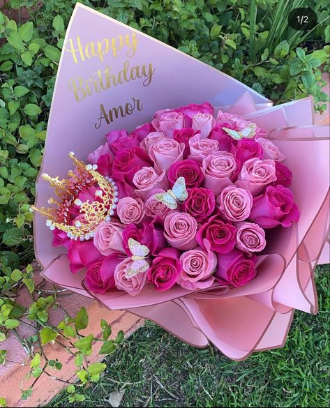 21 Birthday Flower Arrangement, Flower Bouquet Happy Birthday, Pink Bouquet Flowers Birthday, Pink Roses Bouquet Gift, Beautiful Bouquet Of Flowers Birthday, Birthday Roses Bouquet, Flower Bouquet Business, Pink Ramos, Roses Bouquet Gift