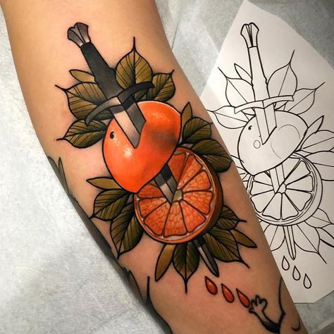 Orange Tattoo, Fruit Tattoo, Food Tattoos, Gorgeous Tattoos, Dagger Tattoo, Tattoo Portfolio, Tattoo Love, Traditional Tattoos, Neo Traditional