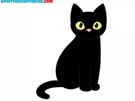 How to Draw a Halloween Cat - Easy Drawing Tutorial For Kids Halloween Cat Drawing, Cat Face Halloween, Black Cat Drawing, Draw A Cat, Cat Drawing Tutorial, Drawing Lesson, Cute Cat Drawing, Drawing Tutorials For Kids, Cat Doodle