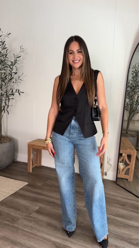 Women's High-Rise Wide Leg Jeans - … curated on LTK High Rise Wide Leg Jeans Outfit, Black Waistcoat Outfit, Black Wide Leg Jeans Outfit, Wide Leg Jeans Outfit Ideas, Leg Outfit, Black Vest Outfit, Wide Leg Outfit, Waistcoat Outfit, Jeans Outfit For Work