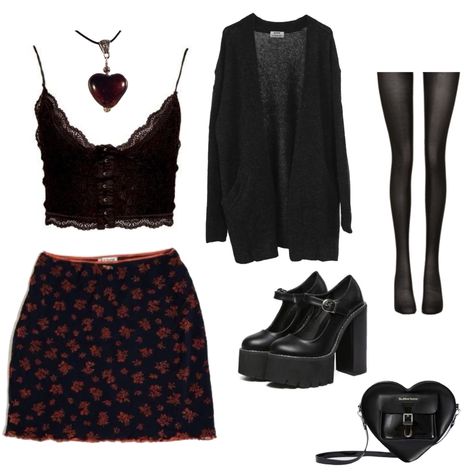 Pattern Style Fashion, Summer Boho Goth Outfits, All Black Polyvore Outfits, Girly Grunge Outfits Fall, Whichy Vibes Outfit, Goth Dress Outfit Ideas, Moon And Star Outfit, Cute Winter Outfits Alt, Black Dress Outfit Goth