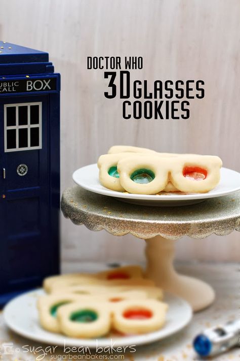 Doctor Who 3D Glasses Cookies Doctor Who Birthday, Doctor Who Craft, Doctor Who Party, Doctor Who Crafts, Doctor Who Wedding, Geek Food, Cookies Sugar, 3d Glasses, Fun Recipes