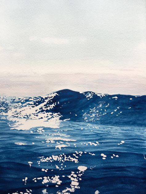 Watercolour Waves, Watercolour Ocean, Watercolor Waves, Ocean Landscape Painting, Collage Landscape, Wave Drawing, Sea Artwork, Watercolor Wave, Watercolor Water