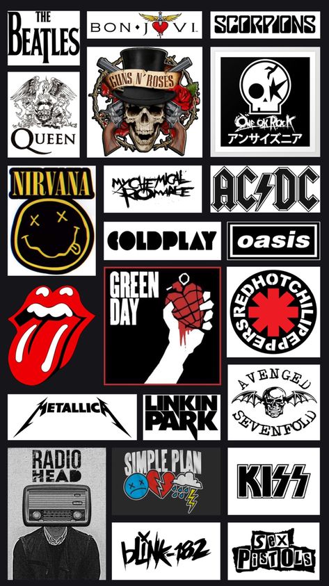 Rock Stickers Printable, Rock Band Stickers Printable, Nirvana Stickers Printable, Band Stickers Printable, Rock Music Art, Stickers Rock, Image Rock, Punk Wallpaper, Rock Poster Art