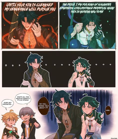 someone give these wind boys a hug 😔 #GenshinImpact #HonkaiStarRail #blade #xiao #chalseu | Instagram X Twitter, Star Trails, Fandom Crossover, Anime Crossover, A Hug, Cute Comics, Anime Films, Anime Funny, Genshin Impact