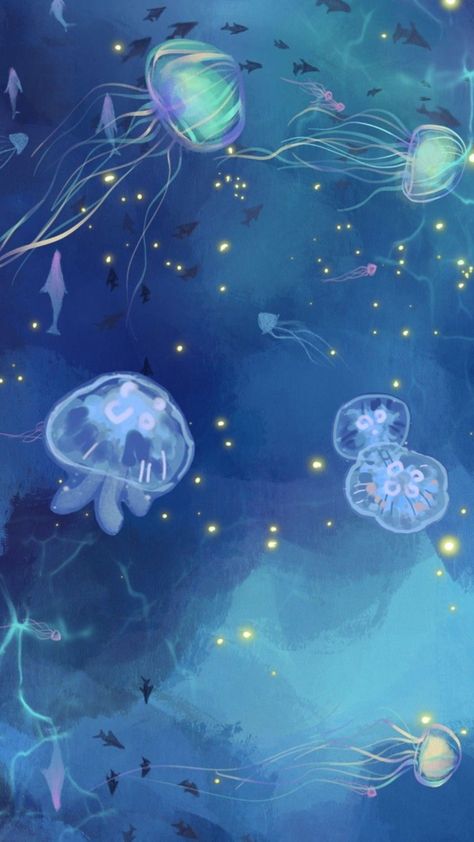 Aquarium Phone Wallpaper, Aquarium Aesthetic Drawing, Jellyfish Background Wallpapers, Jelly Fish Wallpaper Blue, Cute Jellyfish Wallpaper, Aquatic Wallpaper, Jellyfish Background, Aquarium Wallpaper, Ocean Drawing