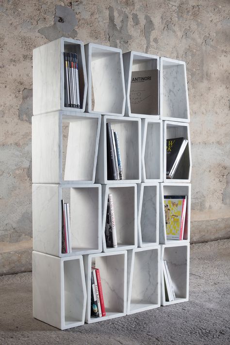 Marmeria: Modular Marble Bookshelf Marble Bookshelf, Shelving Unit, Bookshelves, Marble, Shelves, Home Decor