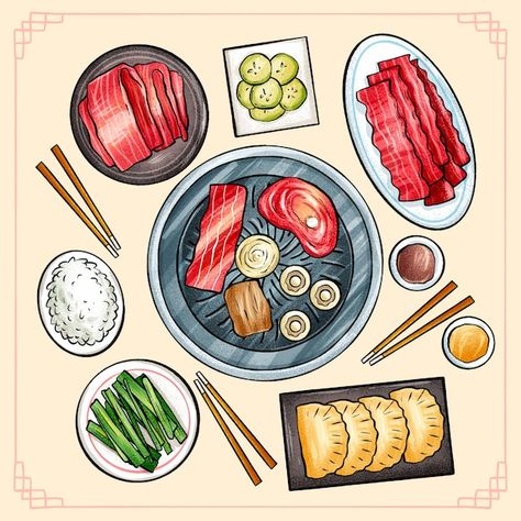 Bbq Illustration, Tiny House Family, Bahasa China, House Family, Luxury Business Cards, Cute Food Drawings, Elegant Business Cards, Korean Bbq, Business Card Template Design