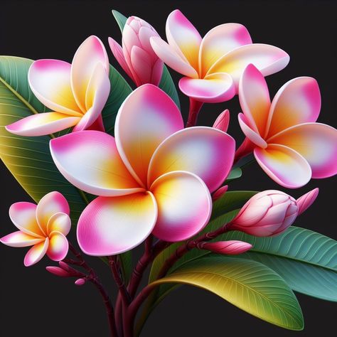 Frangipani Painting, Fiori Frangipani, Plumeria Tattoo, Frangipani Flower, Botanical Flower Art, Plumeria Flowers, Flower Art Drawing, Botanical Flowers, Mural Art