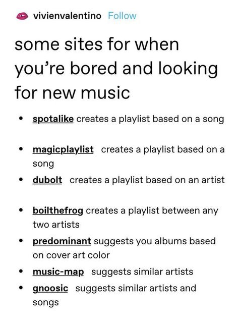 Websites To Find New Music, Things To Make Playlists About, How To Organize Playlists, Youtube Playlist Aesthetic, Say Anything Aesthetic, How To Make A Playlist For Someone, Spotify Podcast Recommendations, Make A Playlist For Your Oc, Rock Playlist Names Ideas