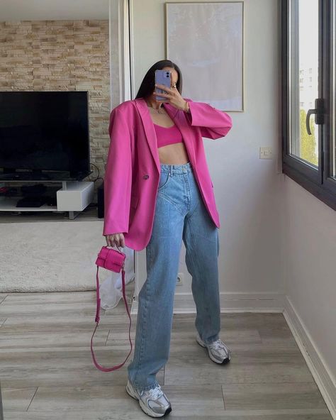 Pink Looks, Look Zara, Colorful Outfits, Outfit Inspired, Zara Outfit, Pink Blazer, Pink Outfits, Blazer Outfits, Pop Of Color