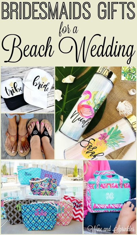 Unique Bridesmaids Gifts for a Beach Wedding #bridesmaids #beachwedding #destinationwedding Wedding Decorations Beach, Beach Bridesmaids Gifts, Beach Bridesmaid, Beach Bridesmaids, Beach Wedding Decorations Reception, Beach Wedding Centerpieces, Bridesmaid Gifts Unique, Beach Wedding Flowers, Unique Bridesmaid