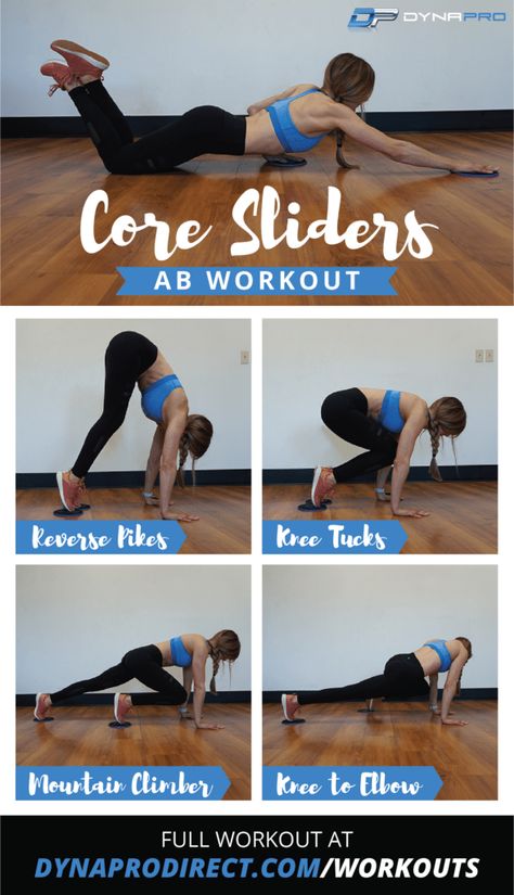 DynaPro Core Sliders Ab Workout  Train your abs with a variety of exercises and this workout guide for use at home or at the gym! Core Slider Workout, Glider Workout, Slider Exercises, Ab Workout Plan, Effective Ab Workouts, Killer Abs, Abs Workout Routines, Cardio Training, Barre Workout