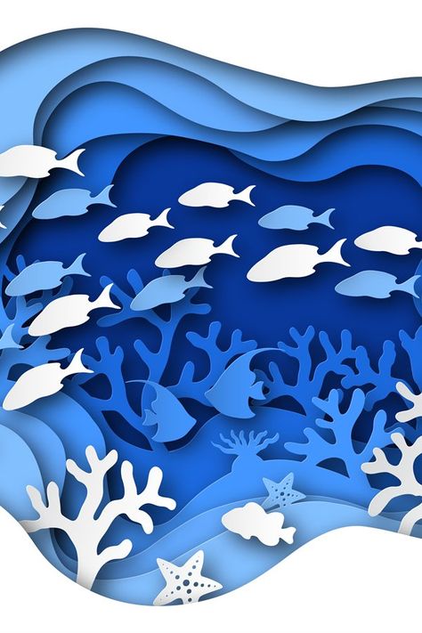 Paper Cutout Effect, Construction Paper Art, Cutout Art, 3d Crafts, Art Construction, Cut Paper Illustration, Cut Out Art, Paper Cutout Art, Underwater Sea