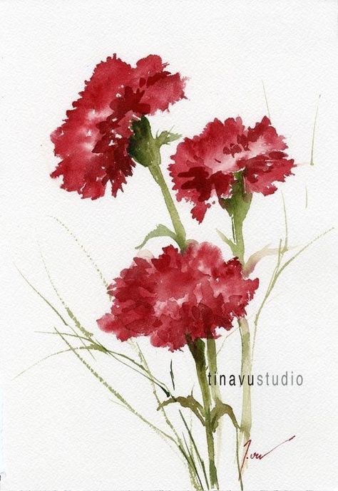 Flowers January, Painting Watercolor Flowers, Watercolor Flowers Tutorial, Red Carnation, January Birthday, Watercolor Projects, Watercolor Paintings Easy, Watercolor Flower Art, 수채화 그림