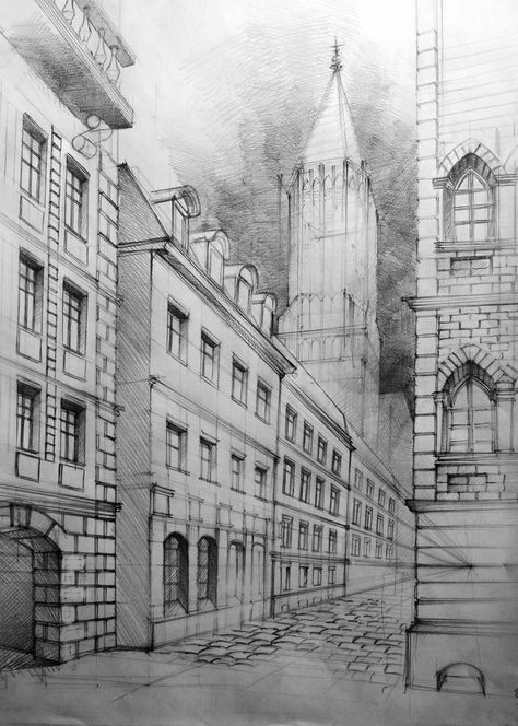 City Landscape Perspective, City Sketch Cityscapes, Cityscape Sketch Easy, City Landscape Drawing Pencil, Perspective Art City, Building Perspective Drawing, City Drawing Sketches, City View Drawing, City Buildings Drawing