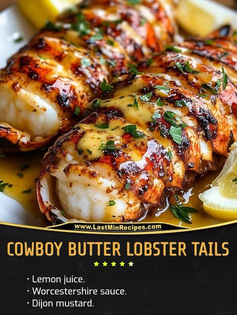 Cowboy Butter Lobster Tails, Lobster And Crab Recipes, Cowboy Butter Shrimp, Air Fryer Lobster Tails, Cowboy Recipes, Lobster Tail Recipe, Butter Lobster, Gourmet Seafood, Cowboy Butter