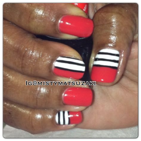 Black and white with red shellac. Fall nail art. Red Shellac, Fall Nail Art, Fall Nail, Nail Ideas, Art Work, Nail Art, Black And White, Nails, Red