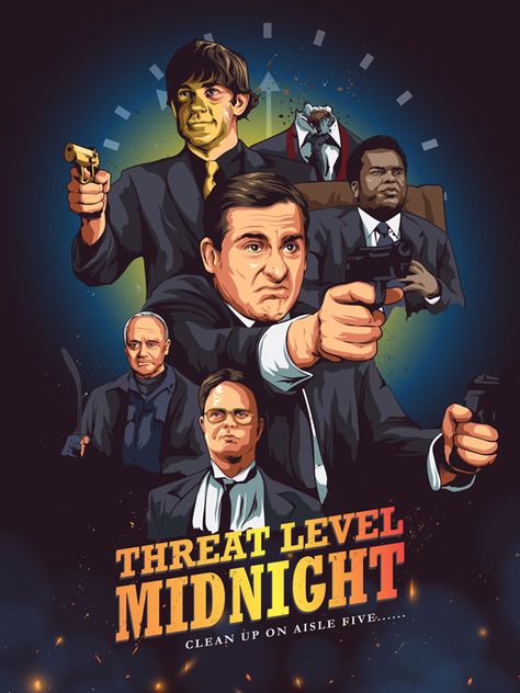 The Office Threat Level Midnight, Threat Level Midnight Poster, The Office References, Midnight Poster, The Office Poster, Office Cartoon, Threat Level Midnight, Office Jokes, Office Vibes