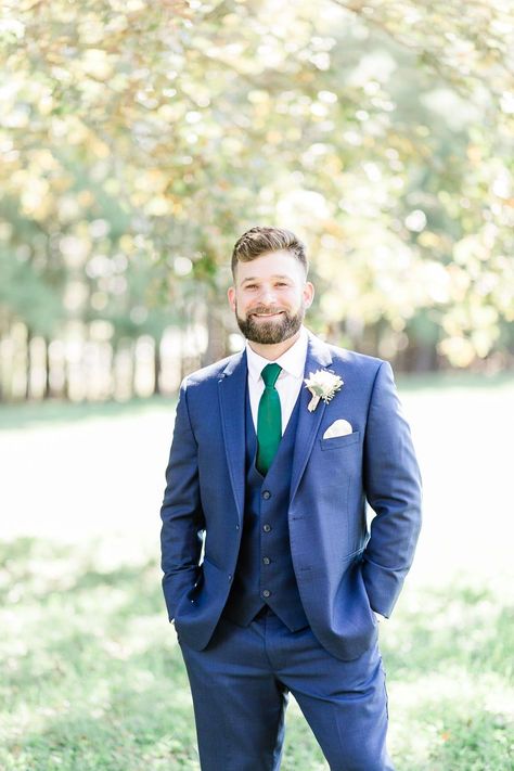 Blue Suit Emerald Green Tie, Navy Blue Suit With Emerald Green Tie, Navy Suit With Green Tie, Navy And Emerald Wedding, Royal Blue Suit Wedding, Emerald Suit, Emerald Green Wedding Dress, Navy Blue Groomsmen, Groom Suit Navy