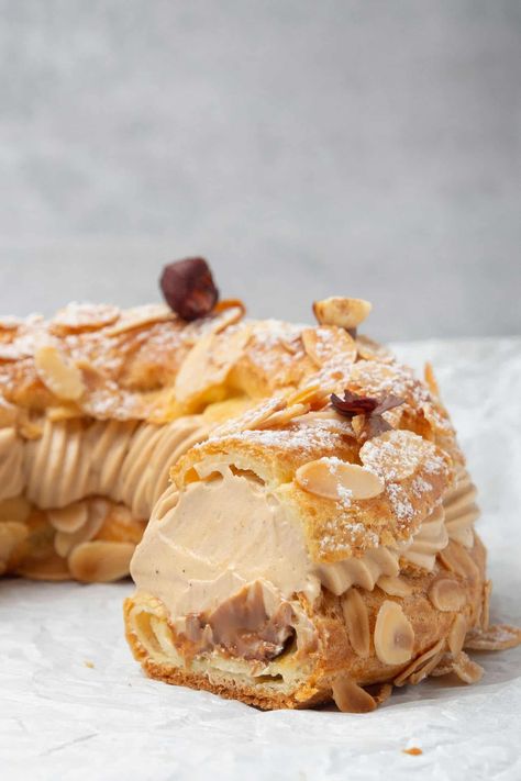 Paris-Brest Praline Paste, Crispy Cream, French Pastries Recipes, Roasted Hazelnuts, French Recipe, Hazelnut Praline, Impressive Desserts, Paris Brest, Choux Pastry