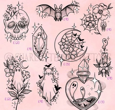 Halloween Tattoo Flash, Gothic Tattoos, Witch Tattoo, Spooky Tattoos, Tattoo Style Drawings, Tattoo Design Book, Tattoo Art Drawings, Halloween Tattoos, Dark Tattoo