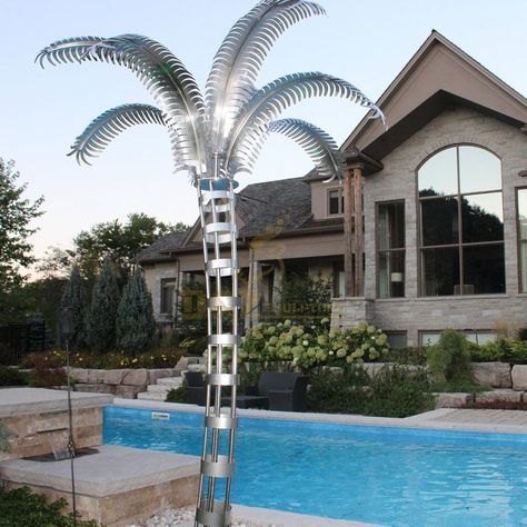 Metal Palm Tree, Yard Lighthouse, Fake Palm Tree, Rolling Ball Sculpture, Handmade Garden Art, Modern Art Sculpture, Wind Sculptures, Steel Art, Metal Garden Art