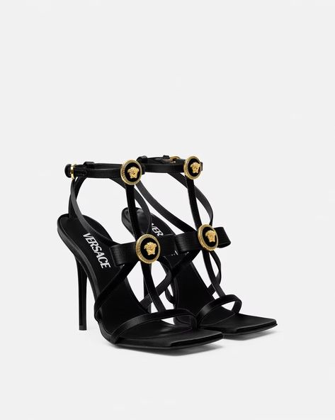 Versace Gianni Ribbon Satin Cage Sandals | VERSACE Versace Shoes Women, Versace Sandals, Cage Sandals, Versace Shoes, Versace Home, Caged Sandals, Goat Leather, Gianni Versace, Versace Men