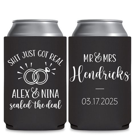 Amazing Wedding Koozies, Cups & Glasses from ThatWeddingShop Diy Wedding Koozies, Funny Wedding Favors, Memorable Wedding Favors, Wedding Koozies, Wedding Party Gifts, Wedding Gift Bags, Funny Wedding, Personalized Wedding Favors, Wedding Favors For Guests